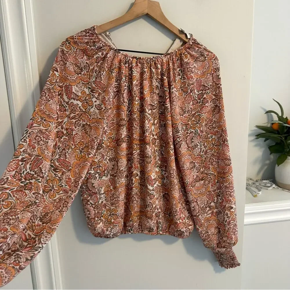 EVEREVE Pink Floral Printed Long Sleeve Blouse Top Small